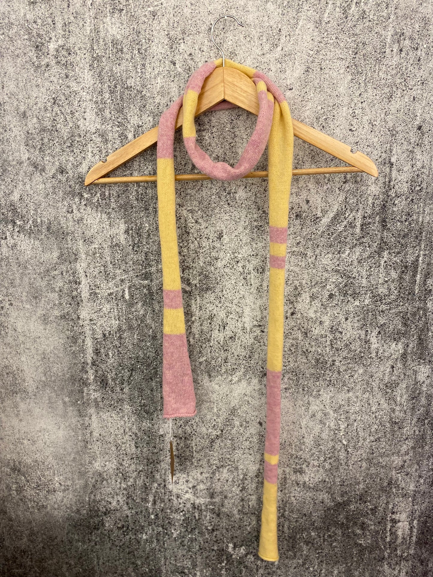 Pink and Yellow Lambswool Colour Block Skinny Scarf