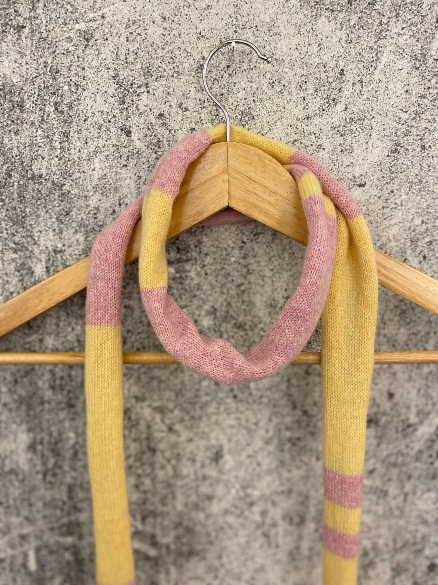 Pink and Yellow Lambswool Colour Block Skinny Scarf