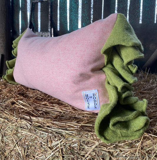 Pink and Green Sleepy Frill Cushion – Limited Edition, Handcrafted
