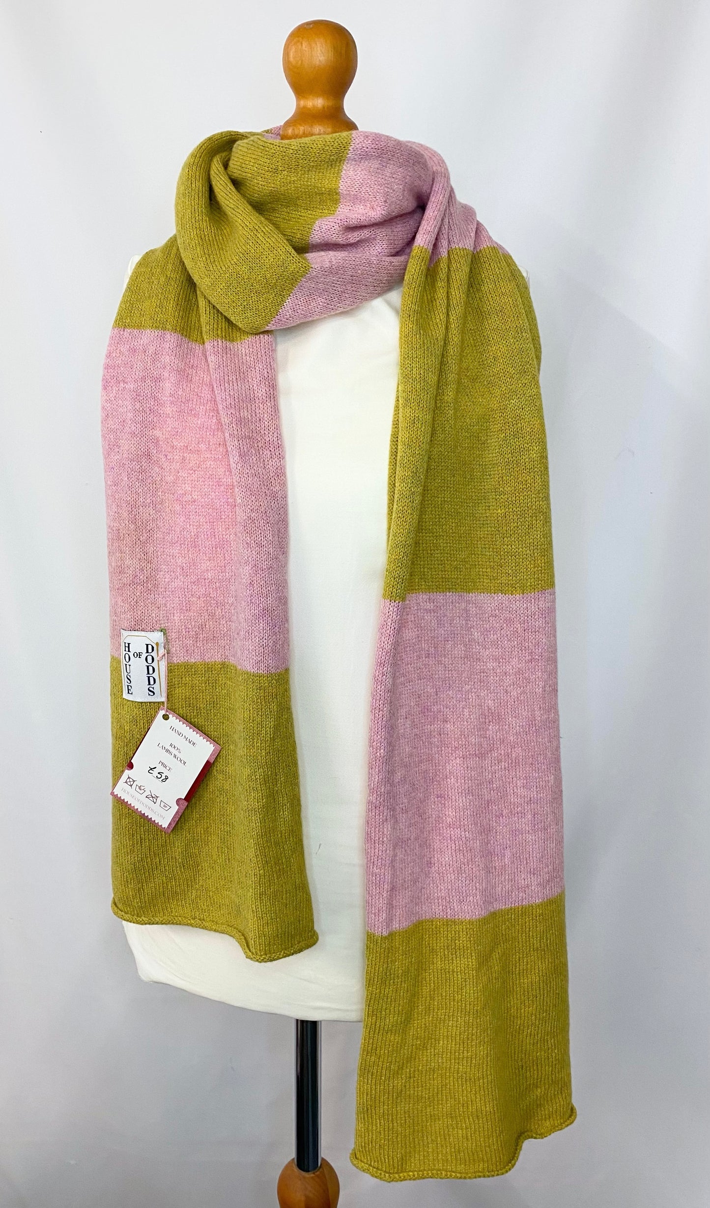 Blocked Striped Pink and Green Scarf 100% Lambswool