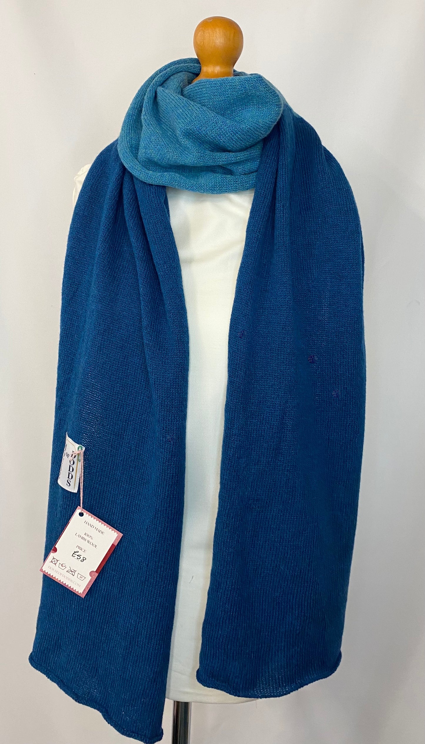 Navy and Teal Blue Block Colour 100% Lambswool Scarf