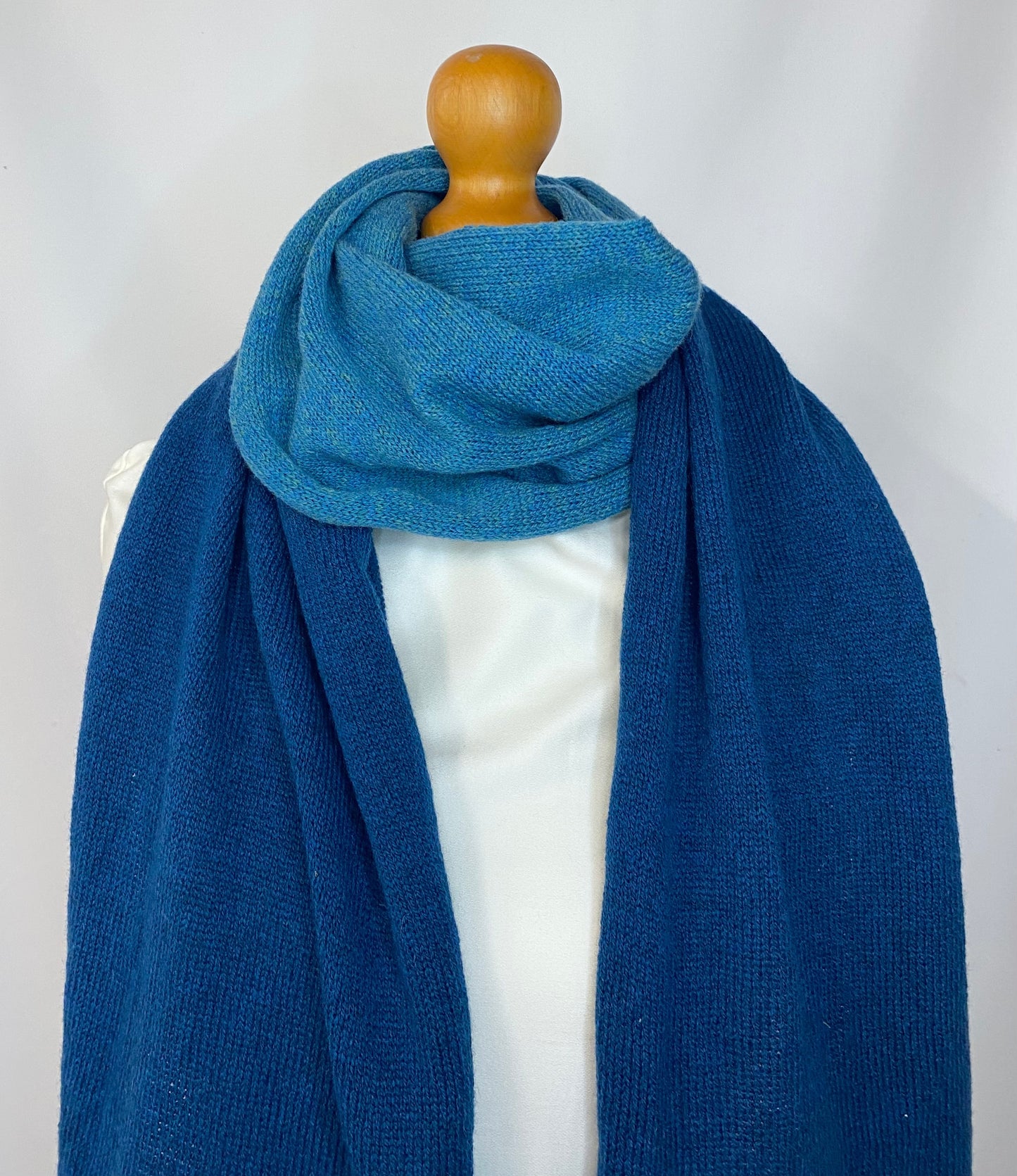 Navy and Teal Blue Block Colour 100% Lambswool Scarf