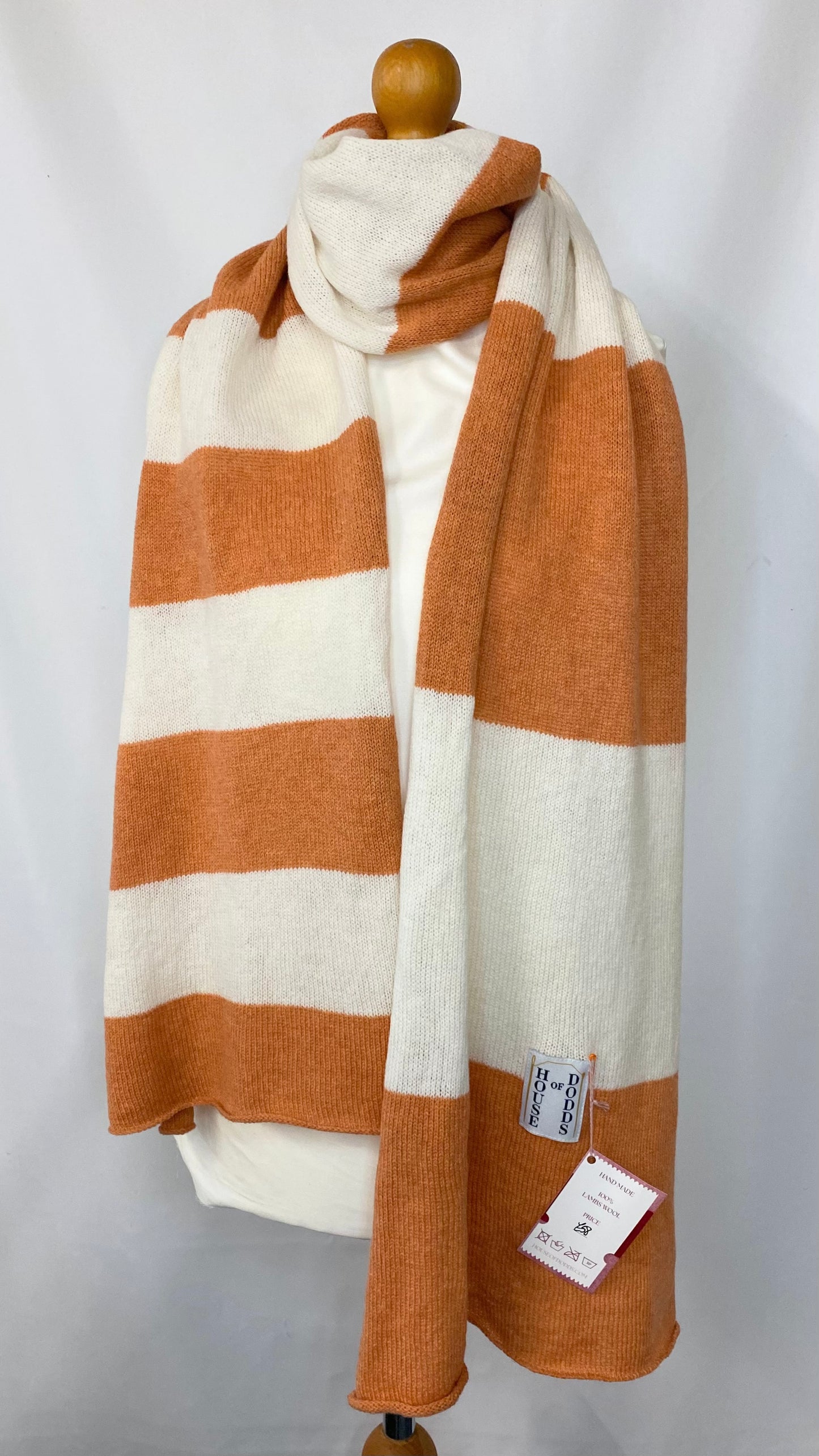 Increasing Stripes Orange and Cream Scarf 100% Lambswool