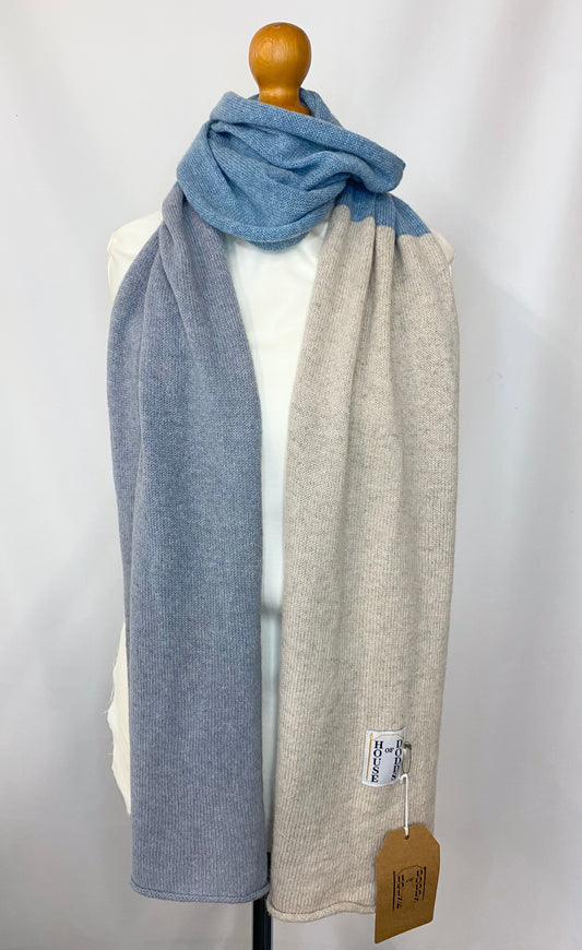 Beige, Blue and Grey Block Colour 70% Lambswool 30% Cashmere Scarf (Copy)