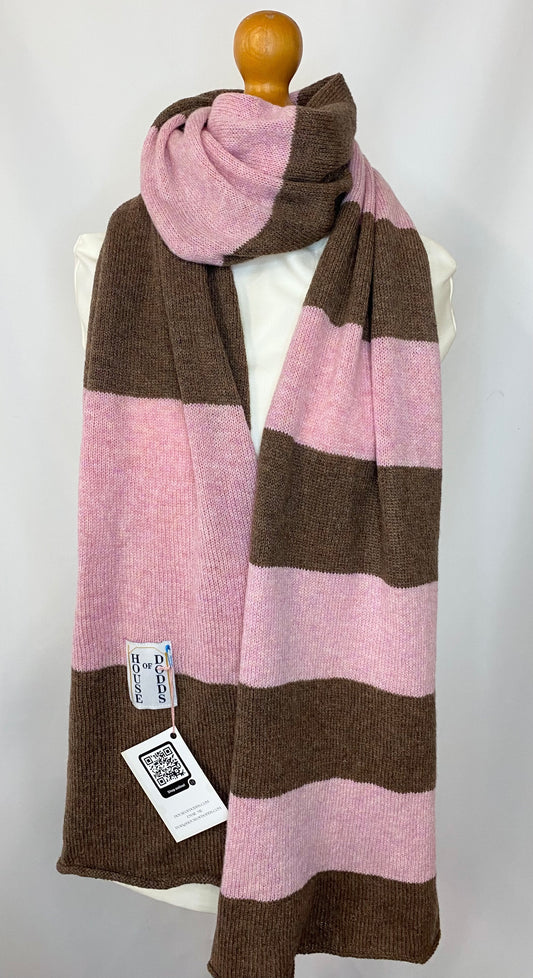 Increasing Stripes Pink and Brown Scarf 100% Lambswool