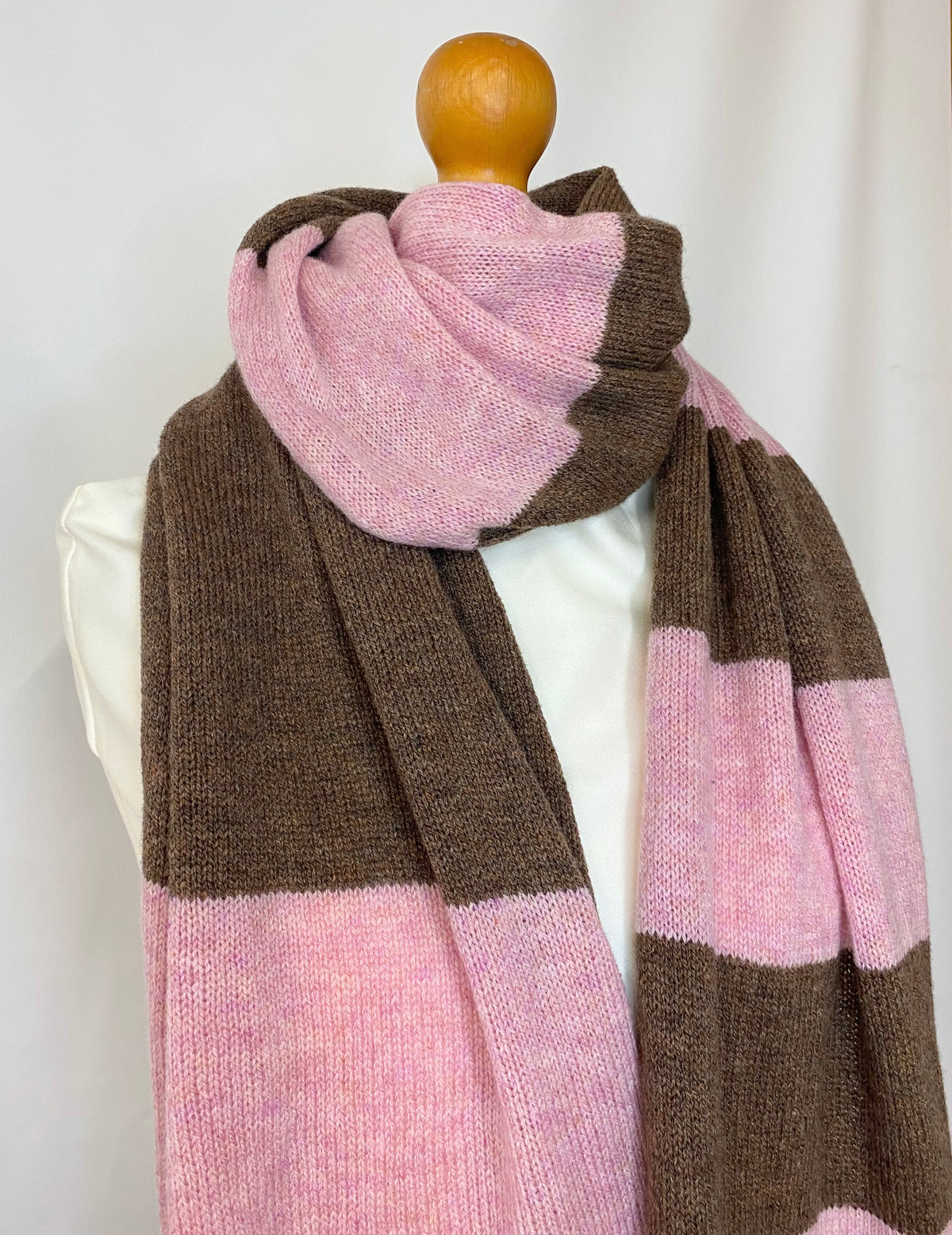 Increasing Stripes Pink and Brown Scarf 100% Lambswool