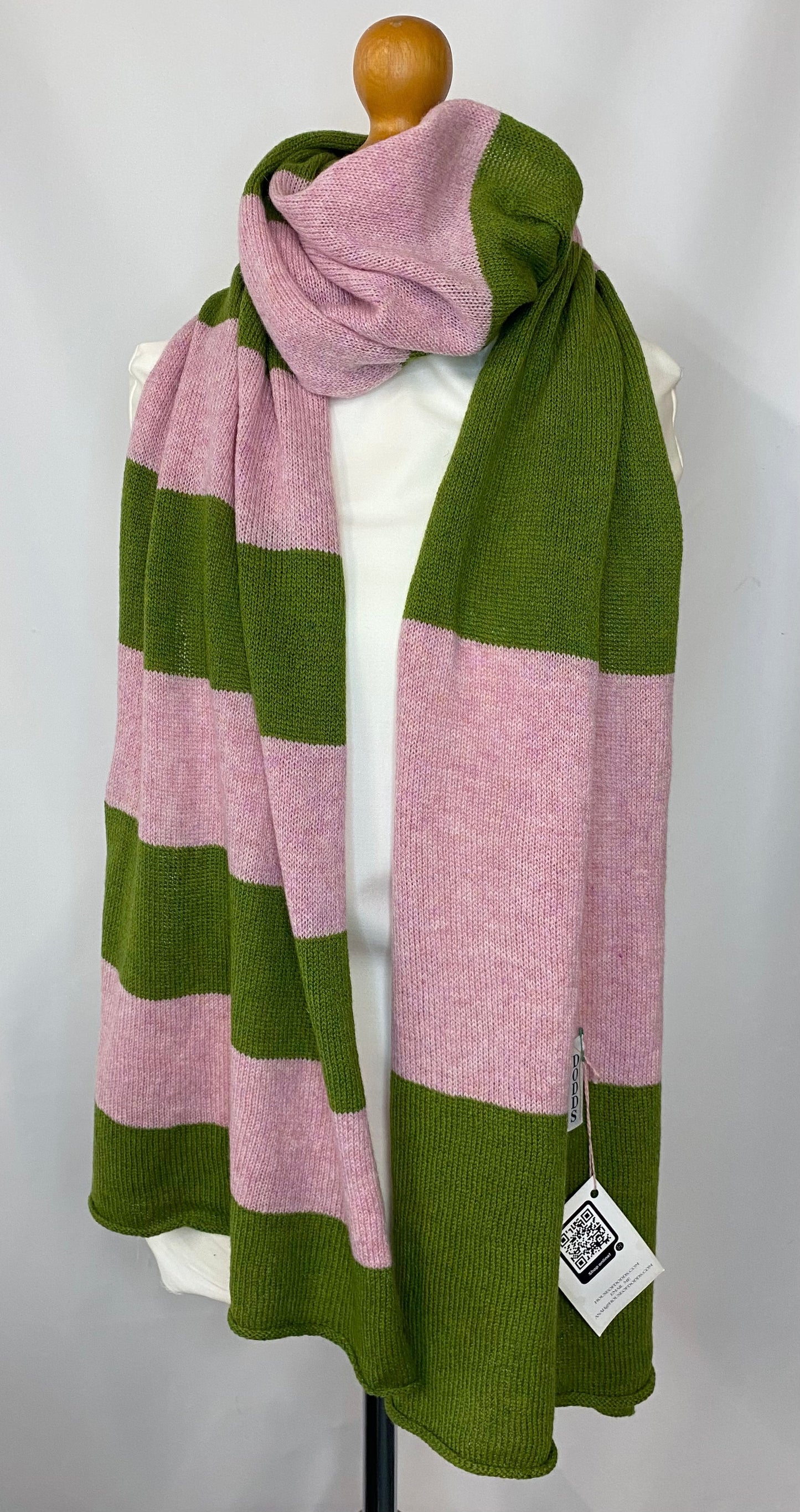 Increasing Stripes Pink and Green Scarf 100% Lambswool