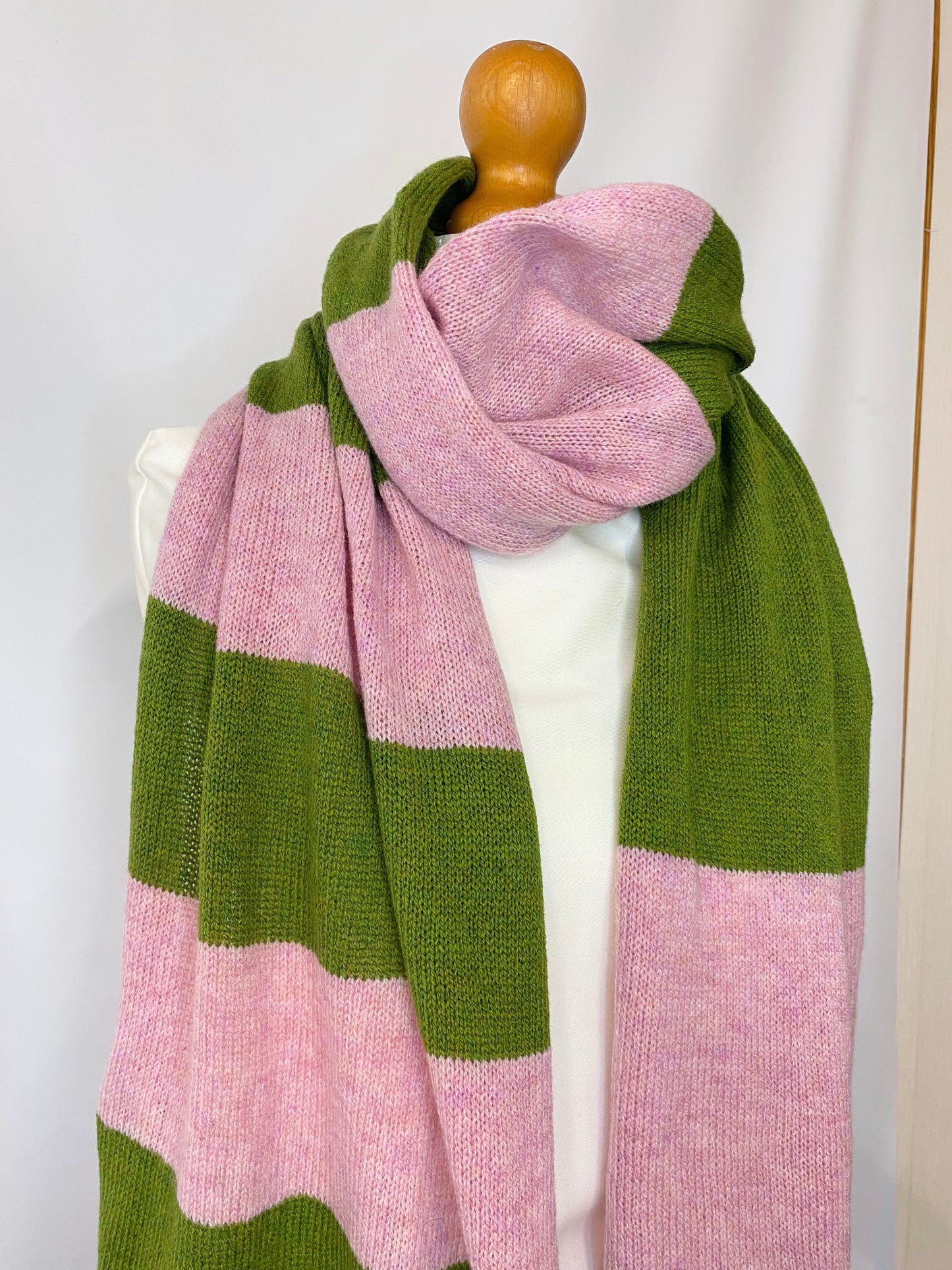 Increasing Stripes Pink and Green Scarf 100% Lambswool
