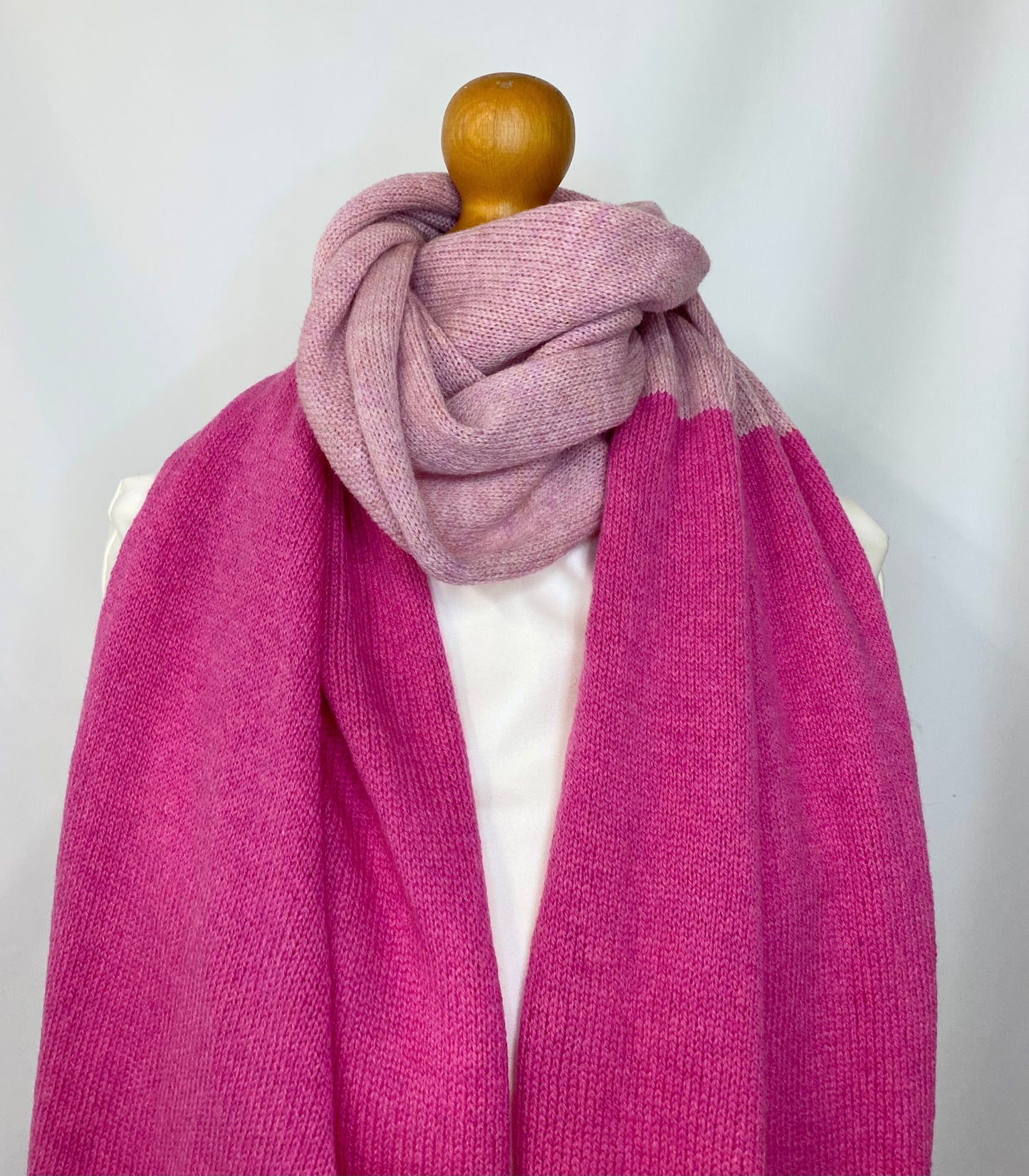 Bubblegum Pink and Baby Pink Block Colour Lambswool Scarf