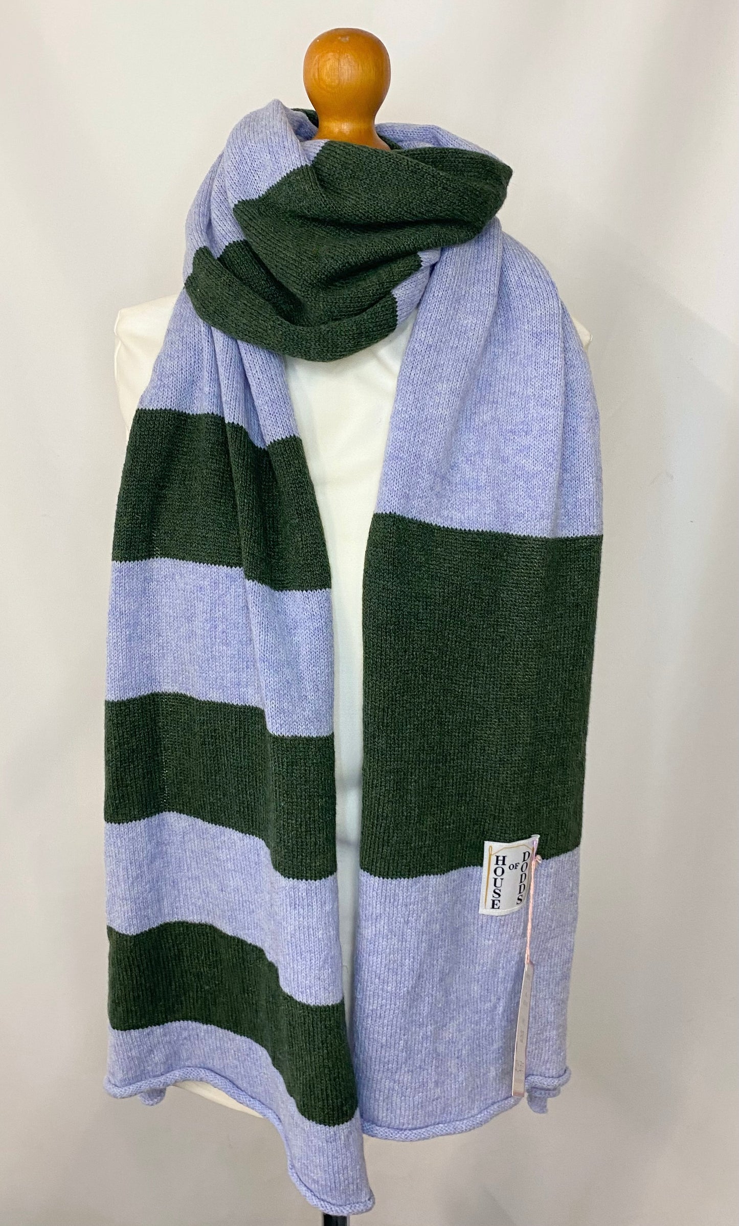 Increasing Stripes Lilac and Green Scarf 100% Lambswool