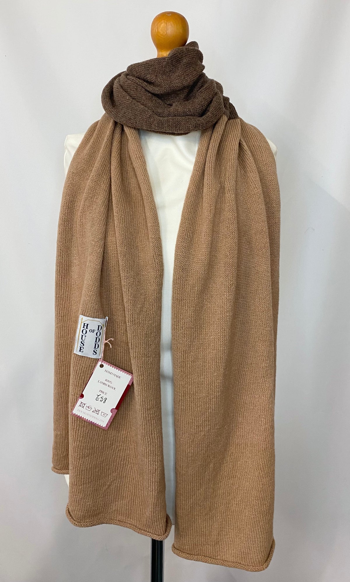 Brown and Brown Block Colour 100% Lambswool Scarf