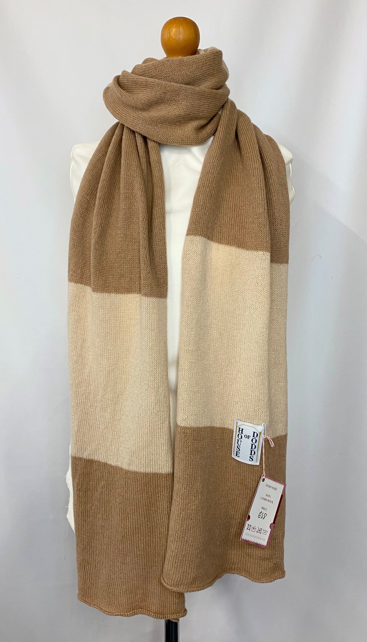 Blocked Beige and Cream Scarf 100% Lambswool