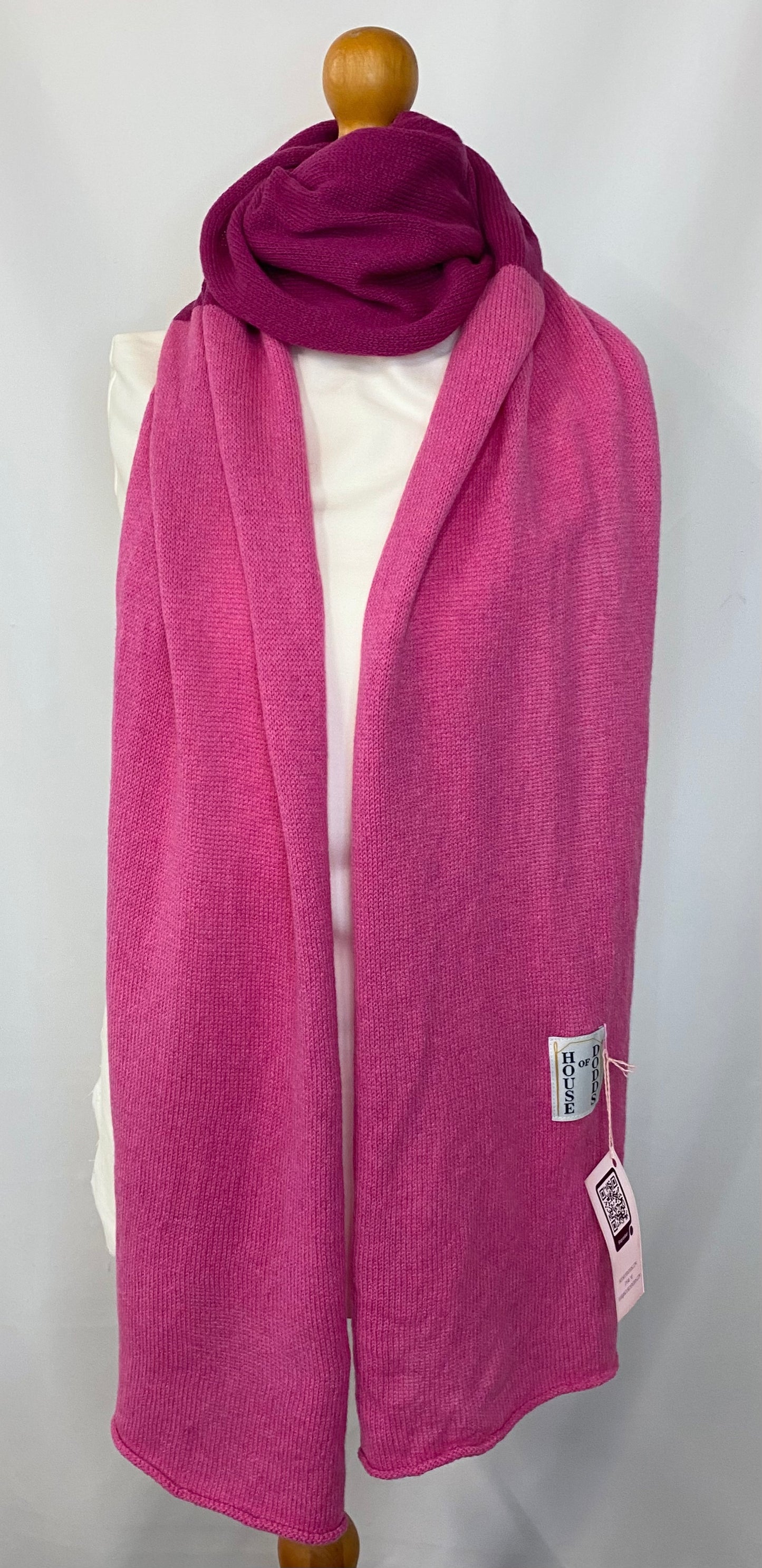Bubblegum Pink and Plum Pink Block Colour Lambswool Scarf