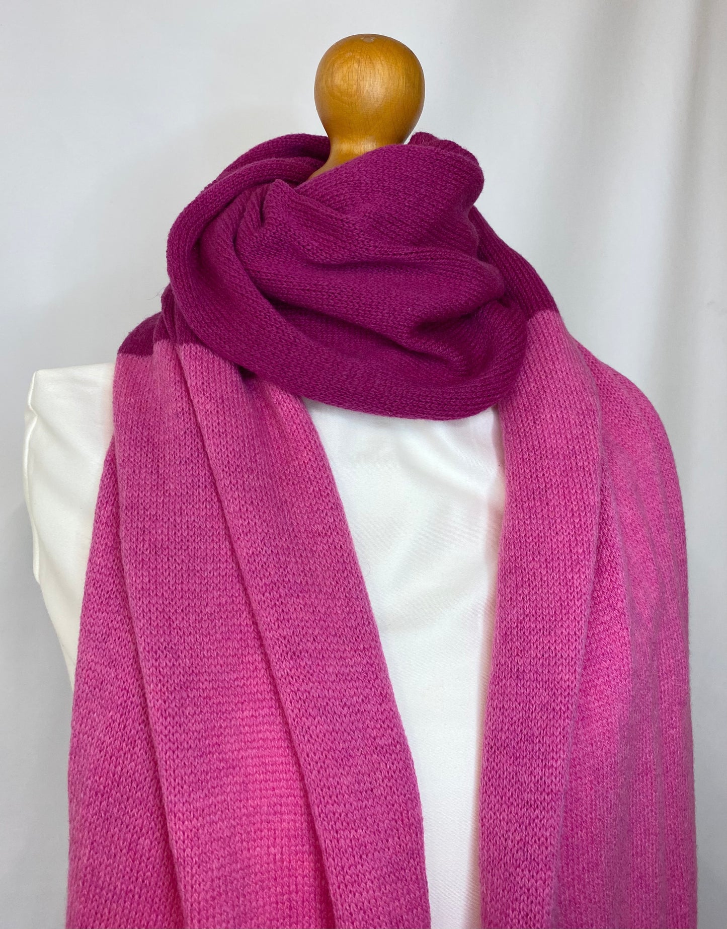 Bubblegum Pink and Plum Pink Block Colour Lambswool Scarf