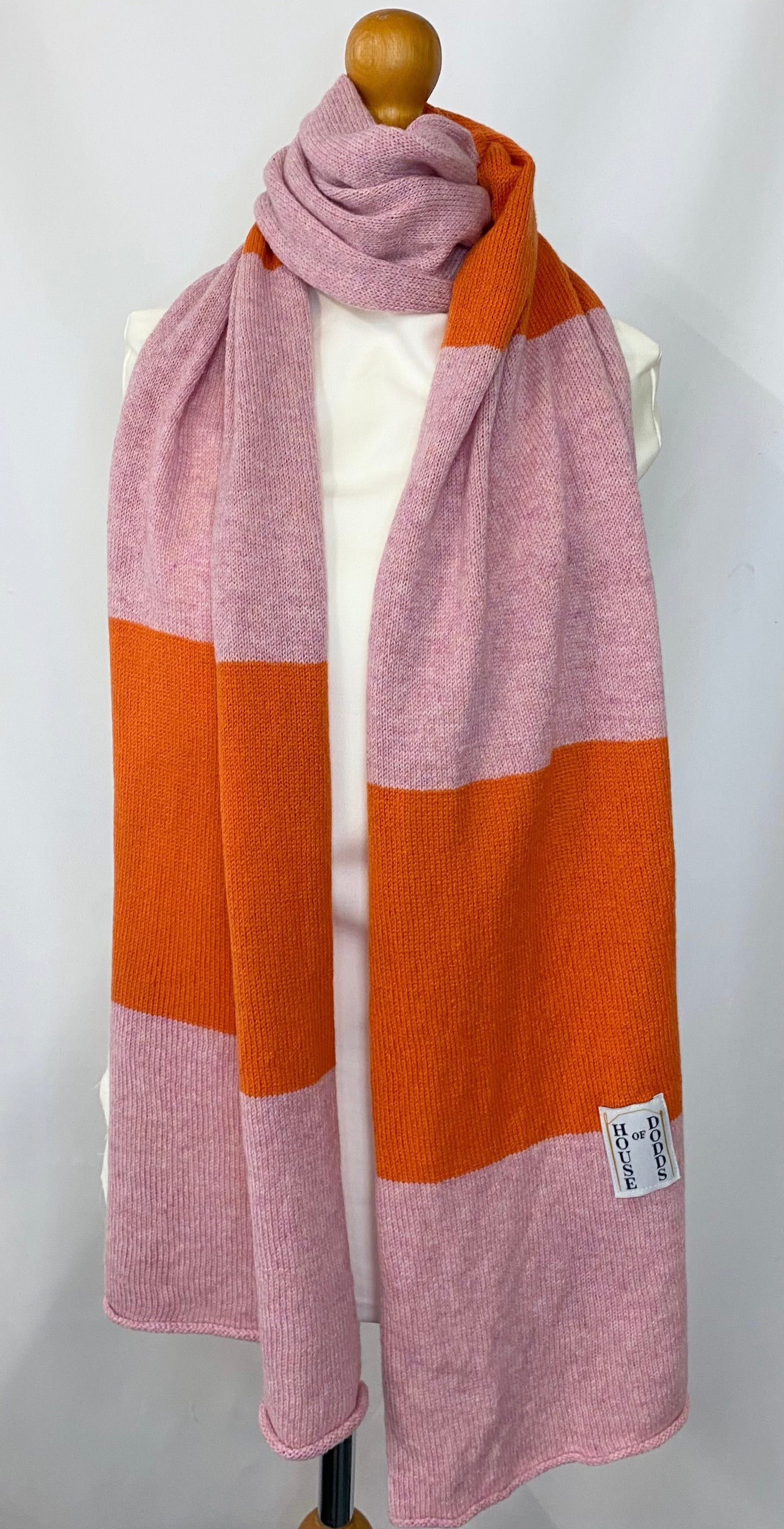 Blocked Striped Pink and Orange Scarf 100% Lambswool