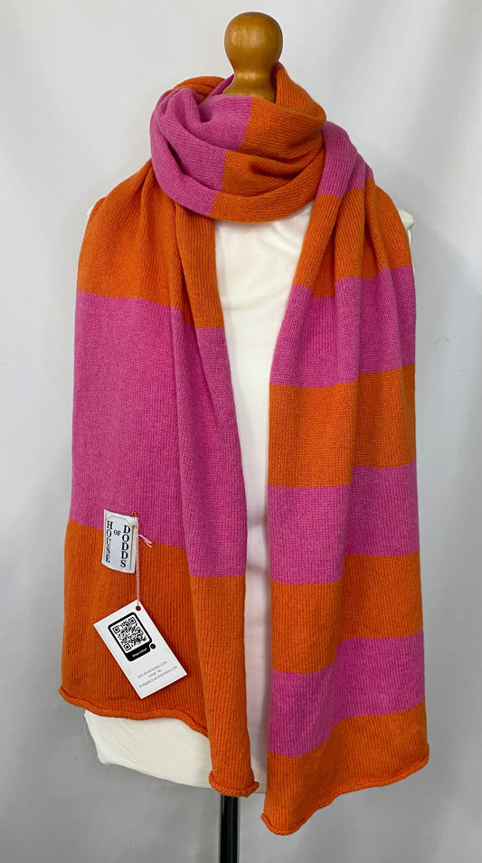 Increasing Stripes Orange and Pink Scarf 100% Lambswool