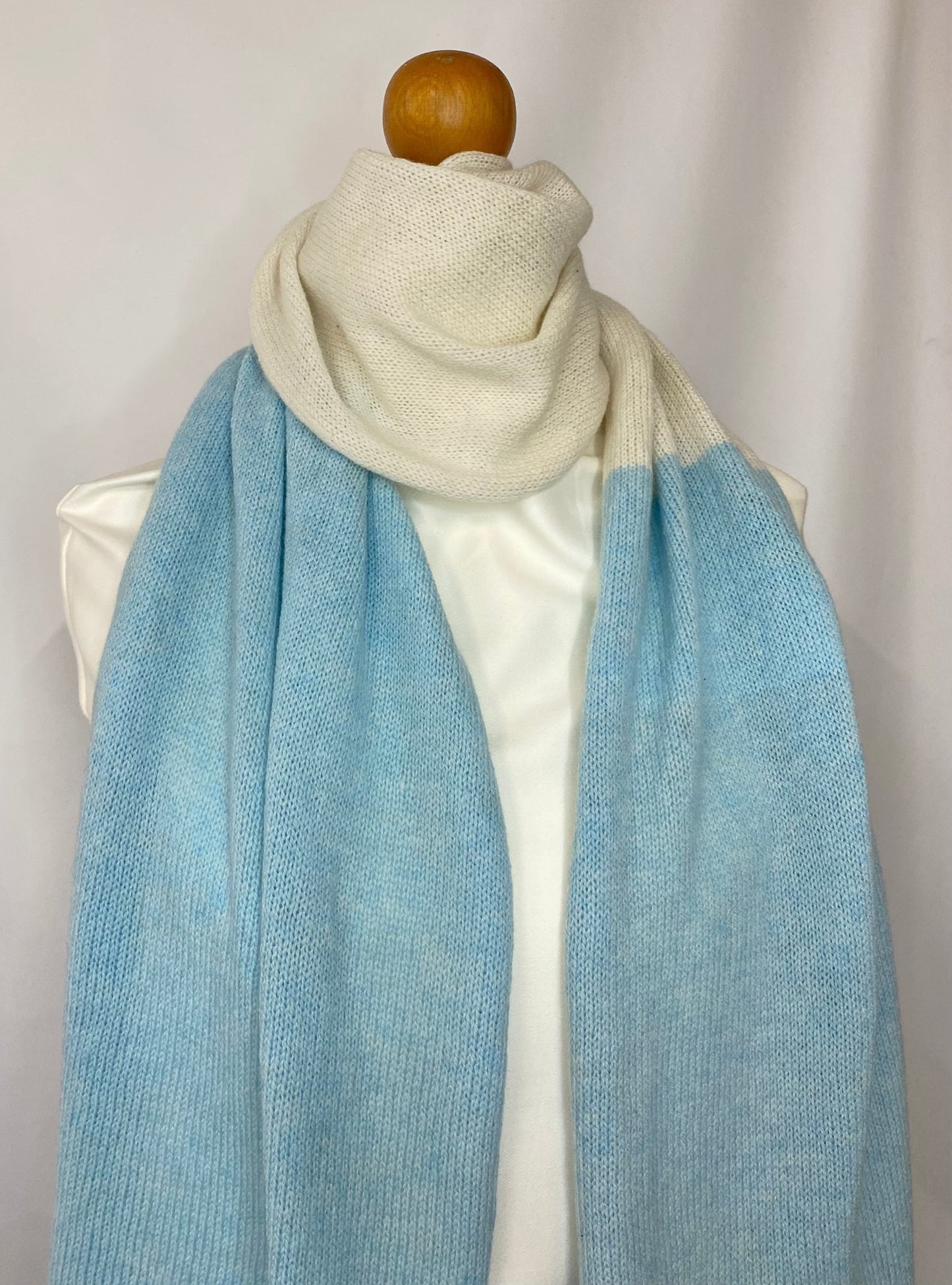 White and Baby Blue Block Colour 100% Lambswool Scarf