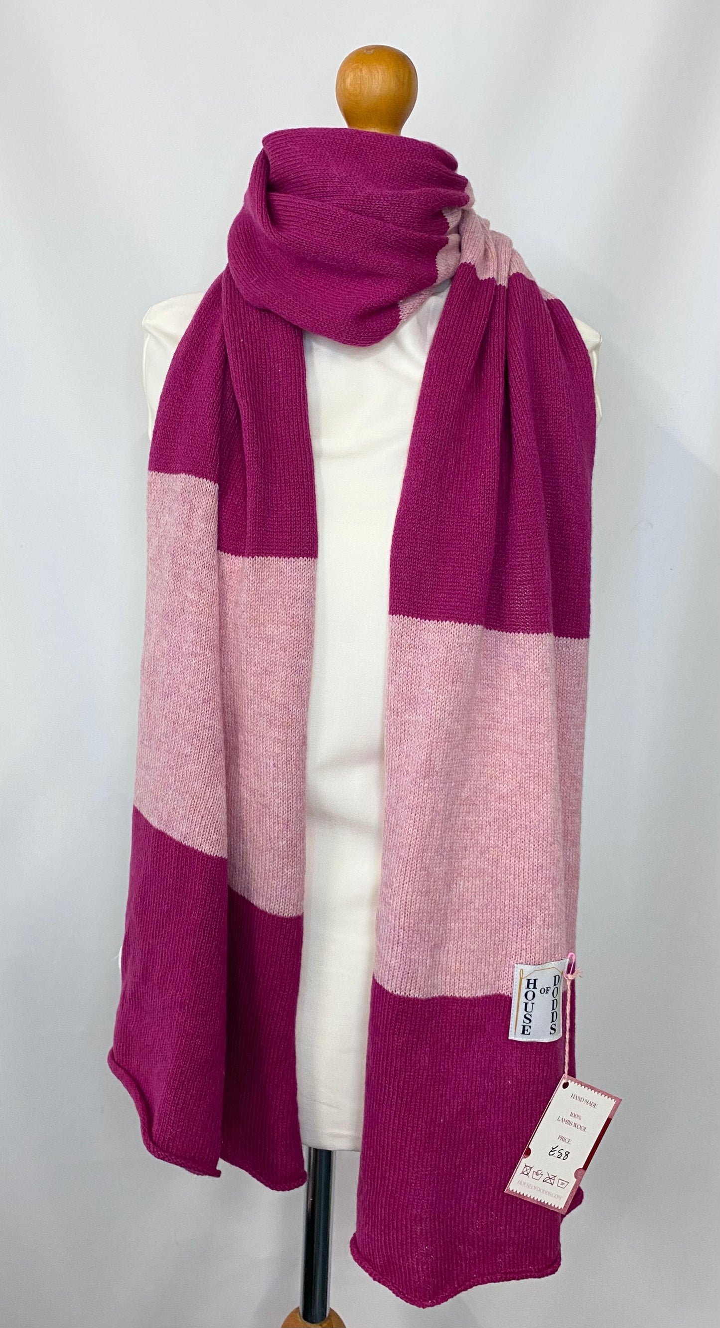Blocked Striped Pink and Plum Scarf 100% Lambswool
