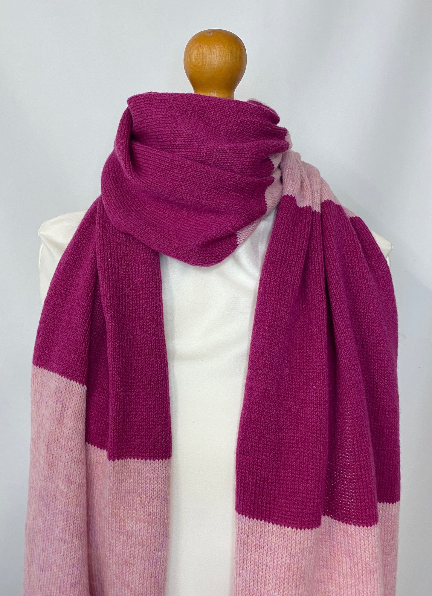 Blocked Striped Pink and Plum Scarf 100% Lambswool