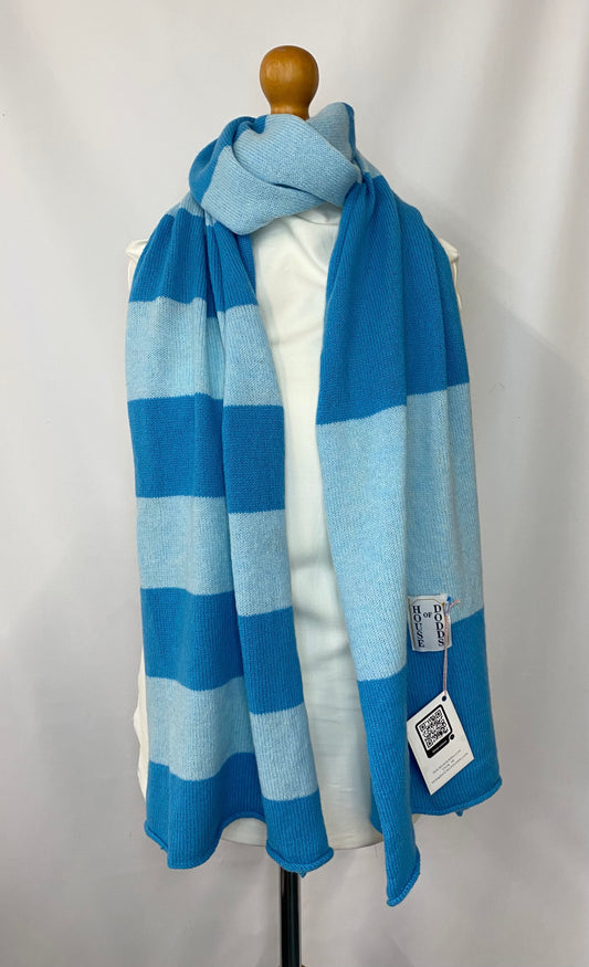 Increasing Stripes Blue on Blue Scarf 100% Lambswool