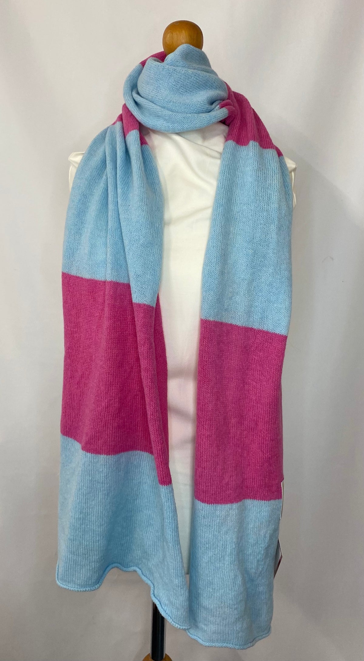 Block Striped Pink on Blue Scarf 100% Lambswool Classic