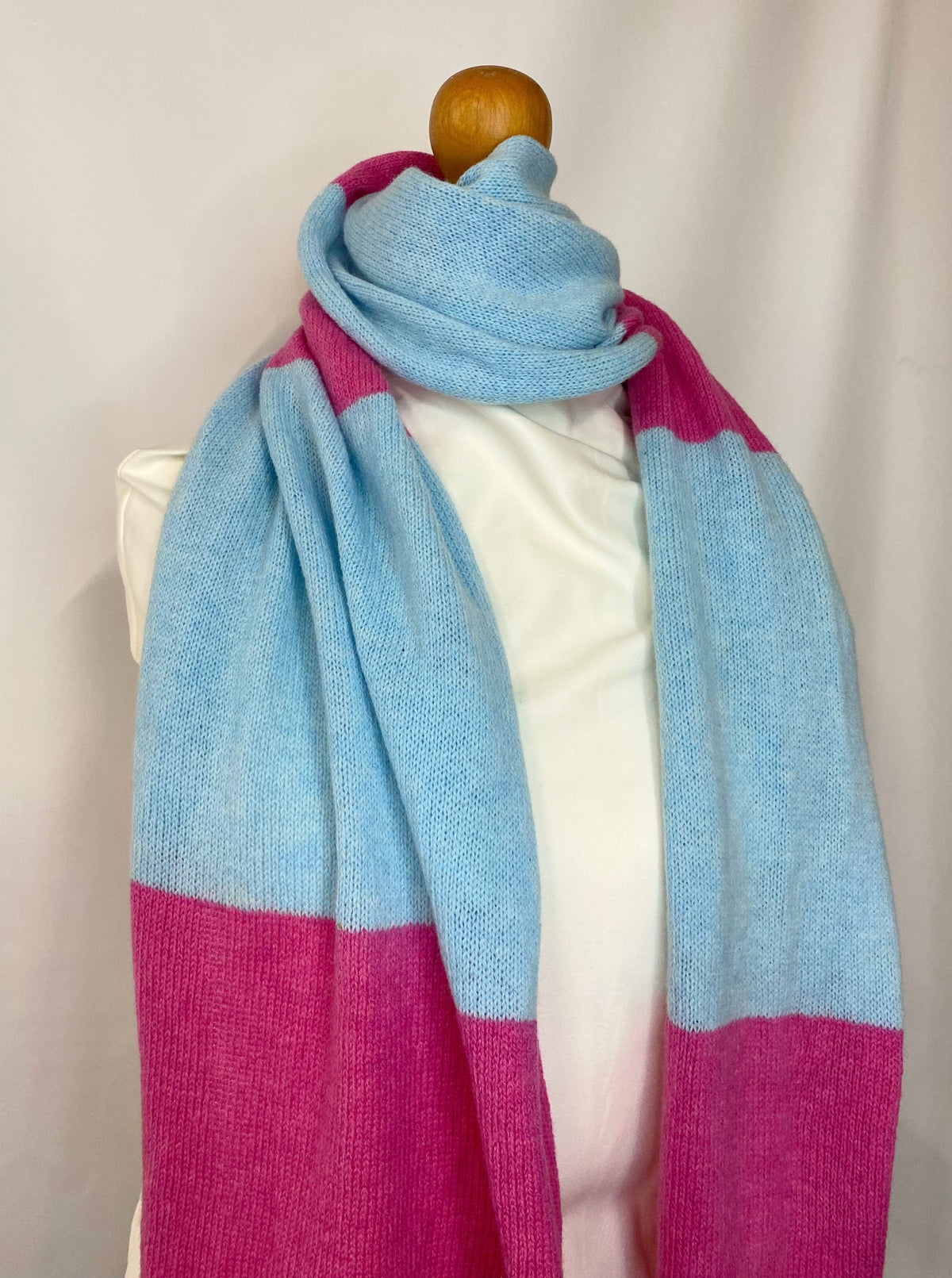 Block Striped Pink on Blue Scarf 100% Lambswool Classic