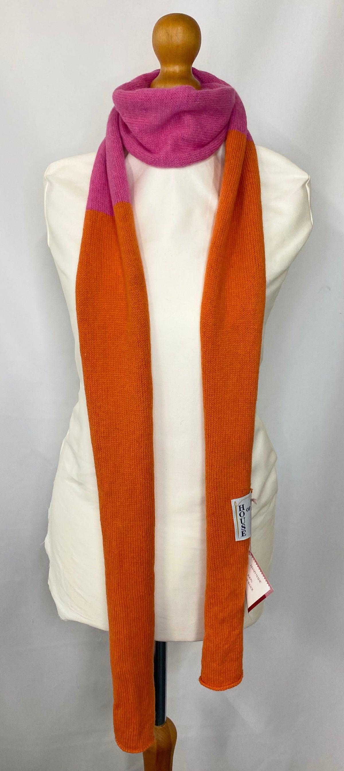 Pink and Orange Block Scarf 100% Lambswool