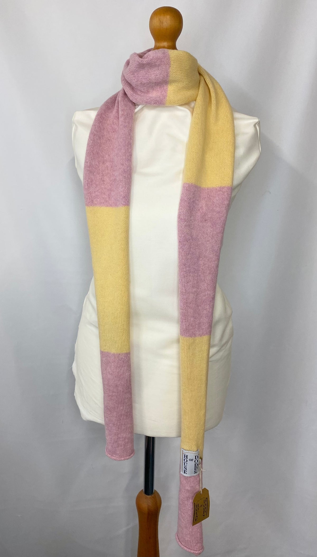 Block Striped Pink on Yellow Scarf 100% Lambswool