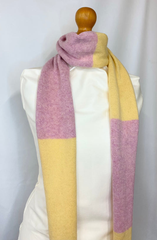 Block Striped Pink on Yellow Scarf 100% Lambswool
