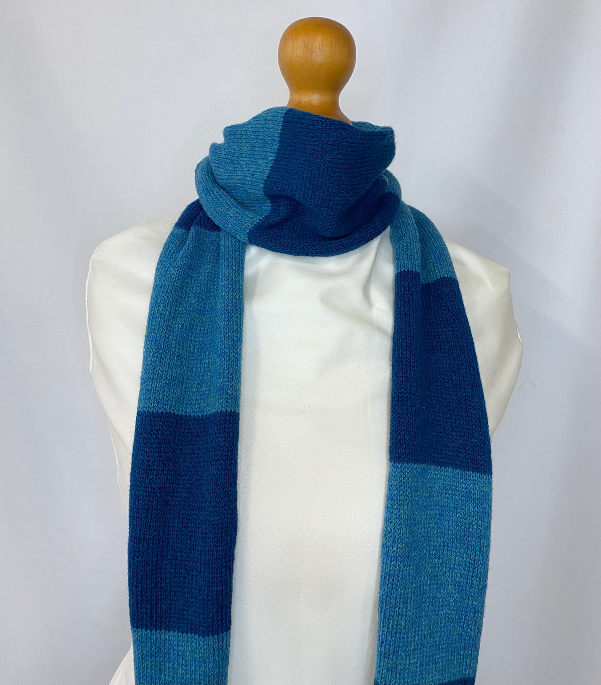 Striped Dark Blue and Blue Scarf 100% Lambswool