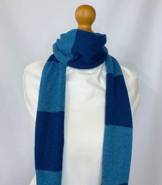 Striped Dark Blue and Blue Scarf 100% Lambswool
