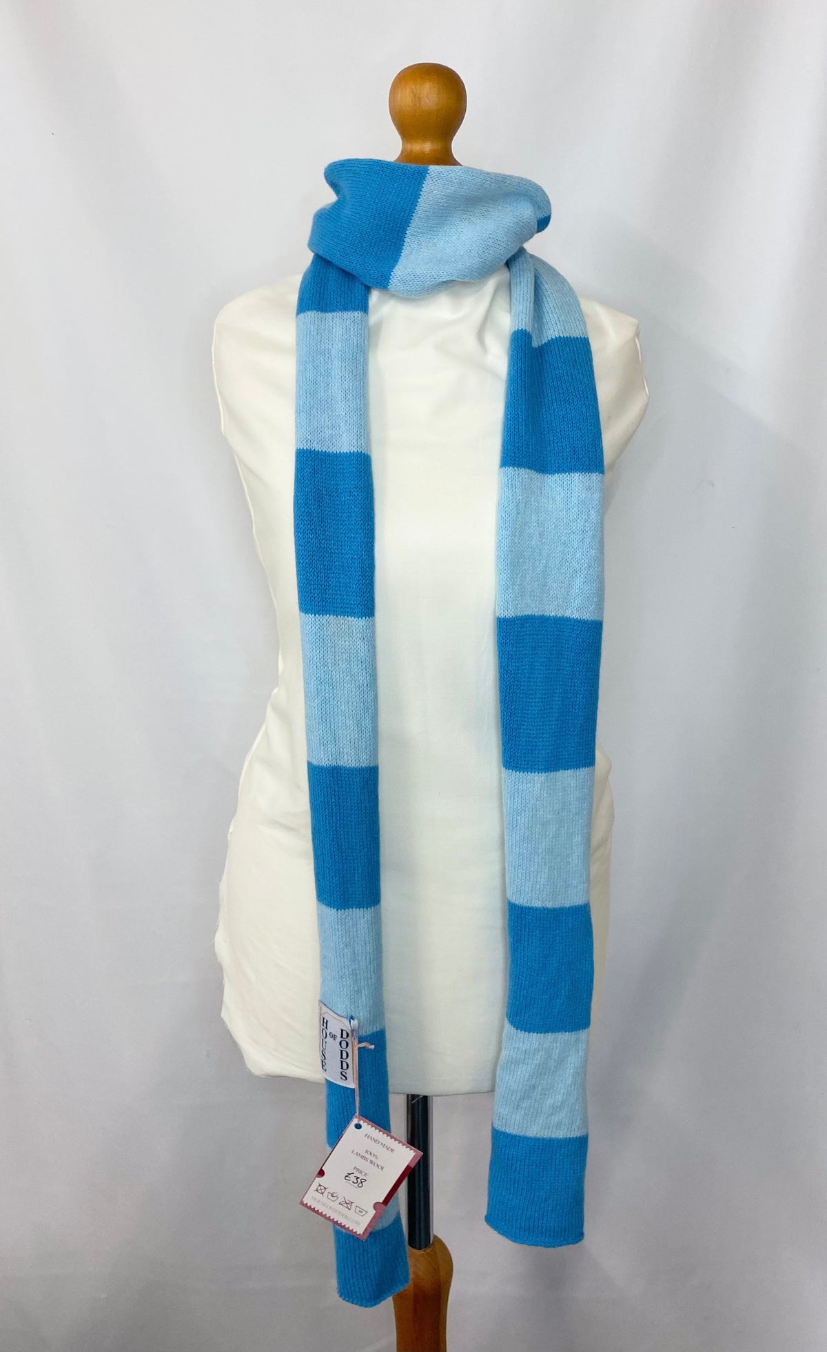 Striped Blue and Light Blue Scarf 100% Lambswool