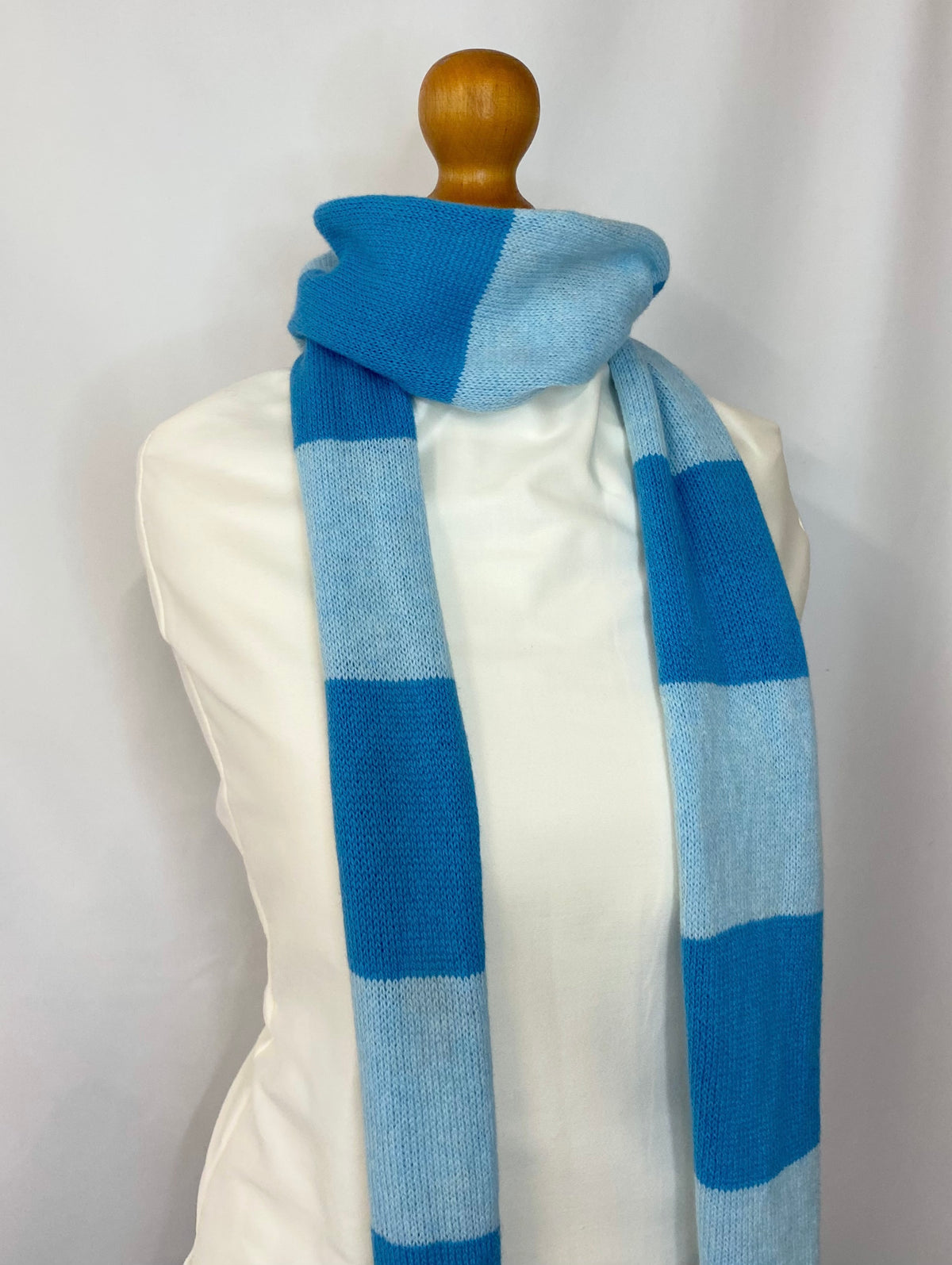 Striped Blue and Light Blue Scarf 100% Lambswool