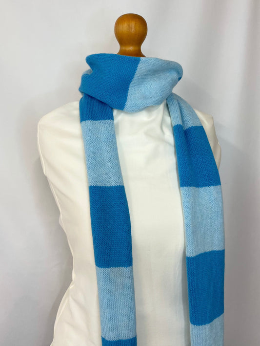 Striped Blue and Light Blue Scarf 100% Lambswool