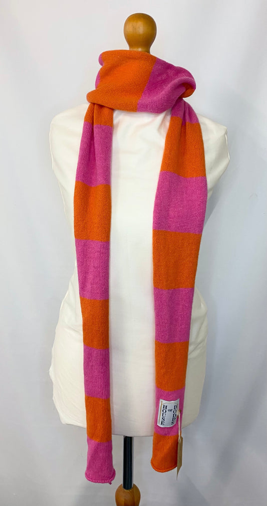 Striped Pink and Orange Scarf 100% Lambswool