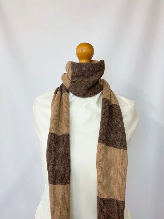 Striped Dark Brown and Light Brown Scarf 100% Lambswool