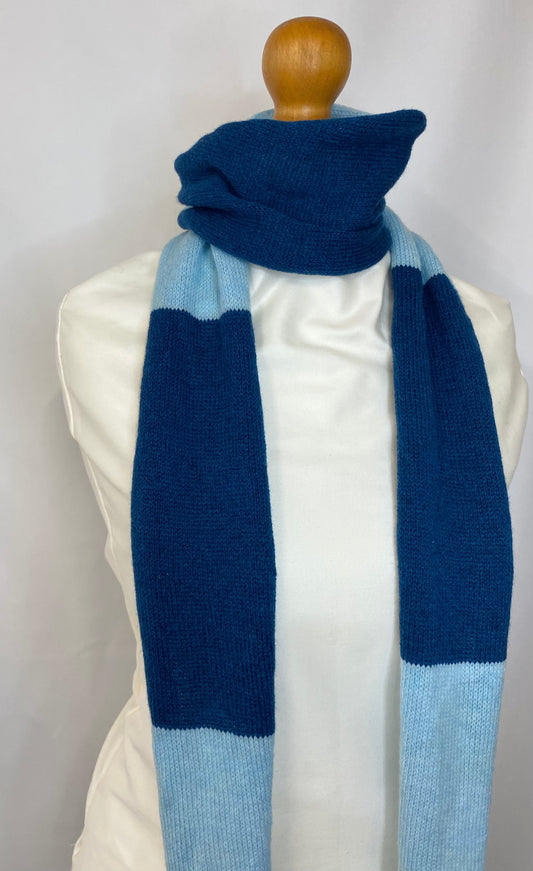 Block Striped Dark Blue Scarf 100% Lambswool