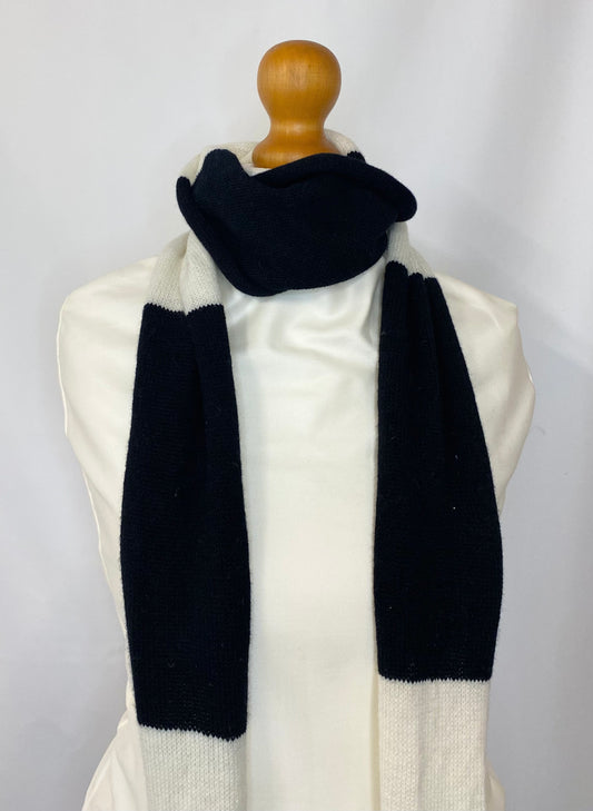 Block Striped Black and White Scarf 100% Lambswool