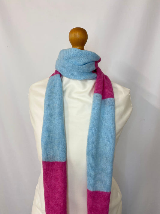 Block Striped Pink on Blue Scarf 100% Lambswool