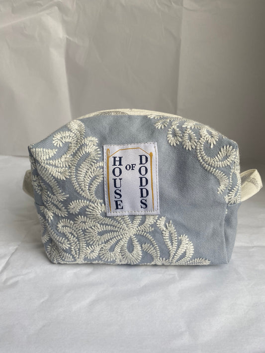 Blue with white embroidery Mini pouch