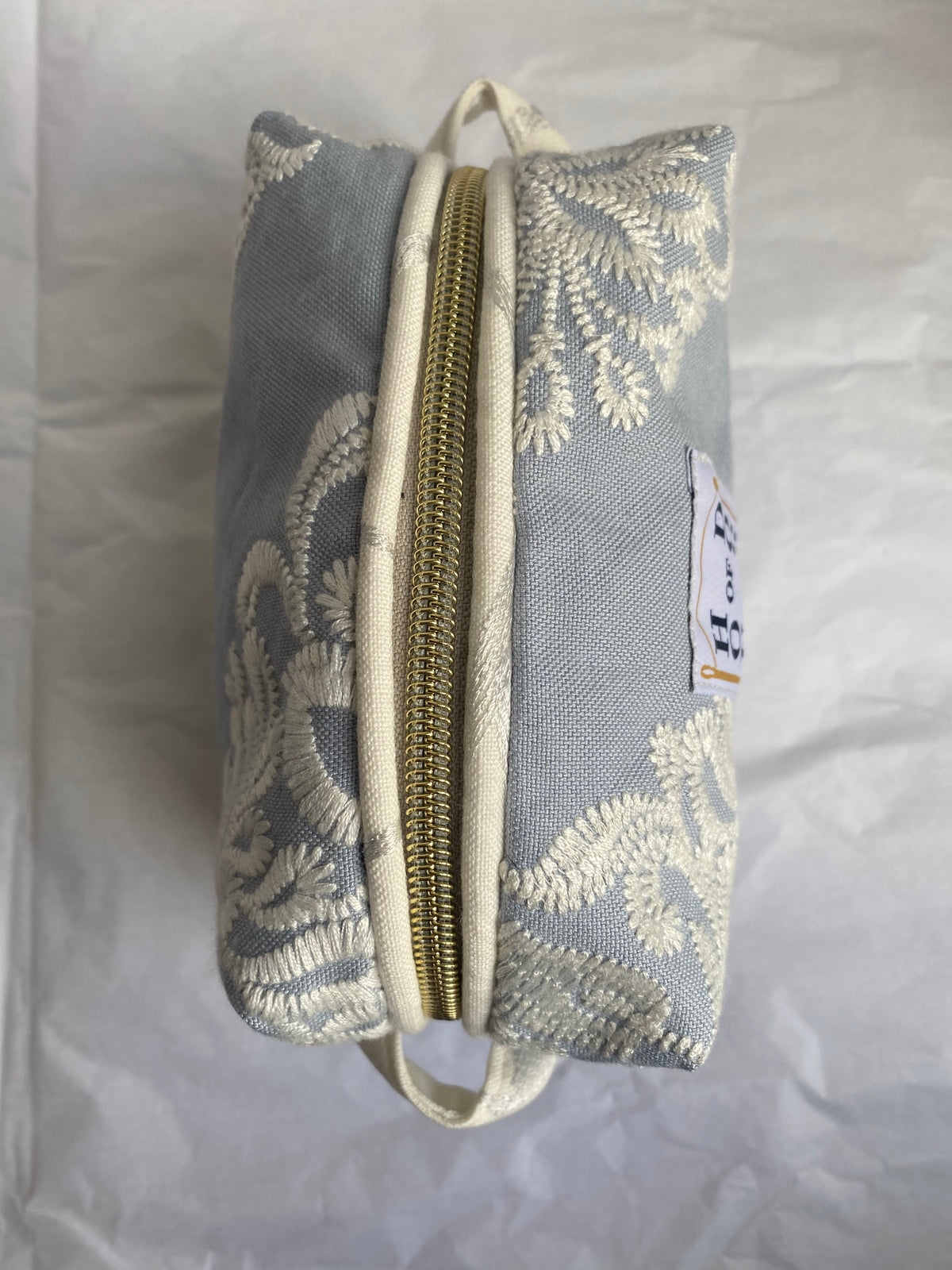 Blue with white embroidery Mini pouch