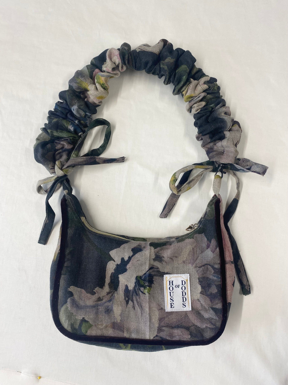 Dark floral with purple velvet Hand Bag with extendable handle