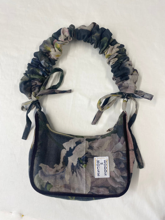 Dark floral with purple velvet Hand Bag with extendable handle