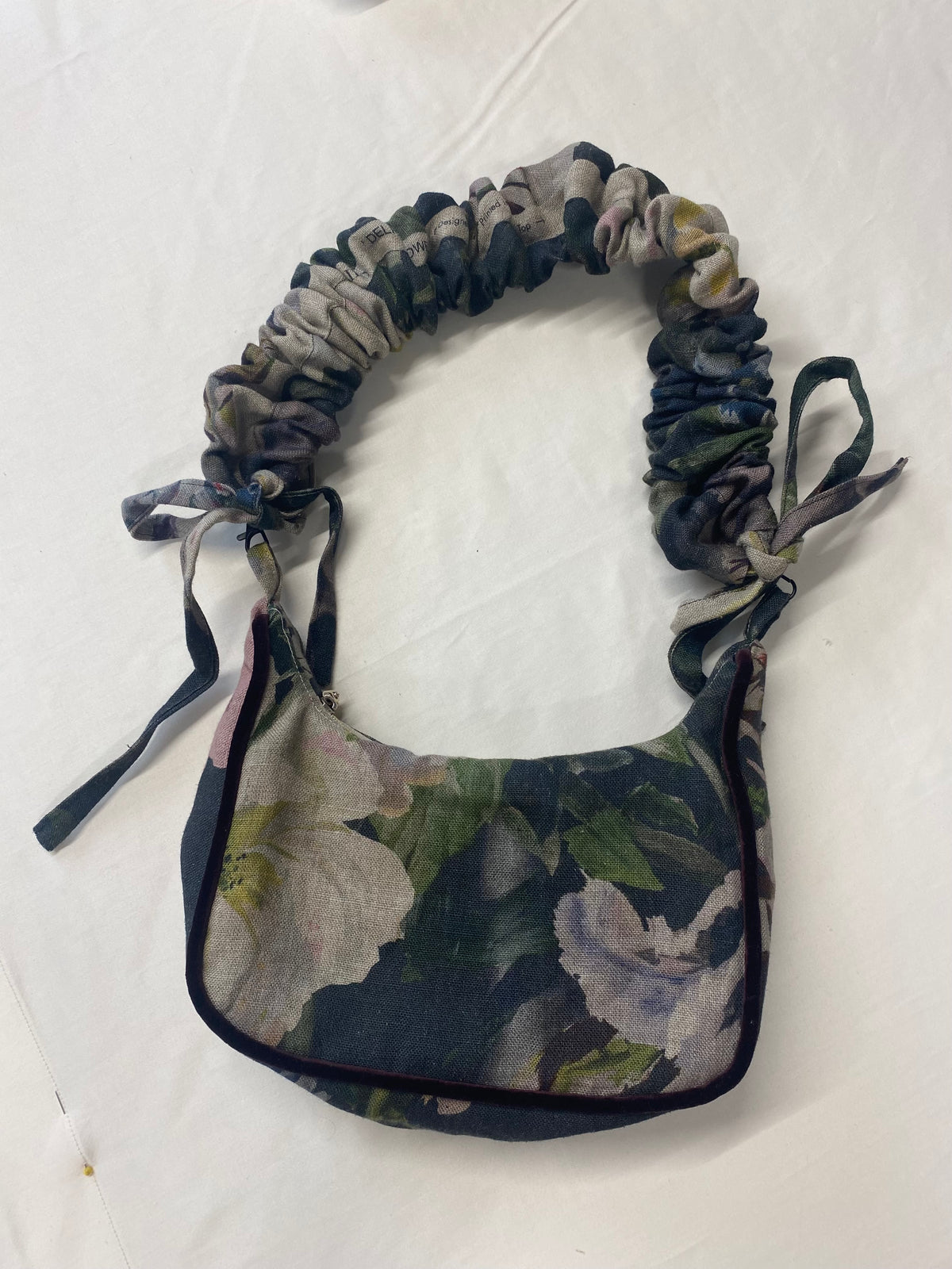 Dark floral with purple velvet Hand Bag with extendable handle