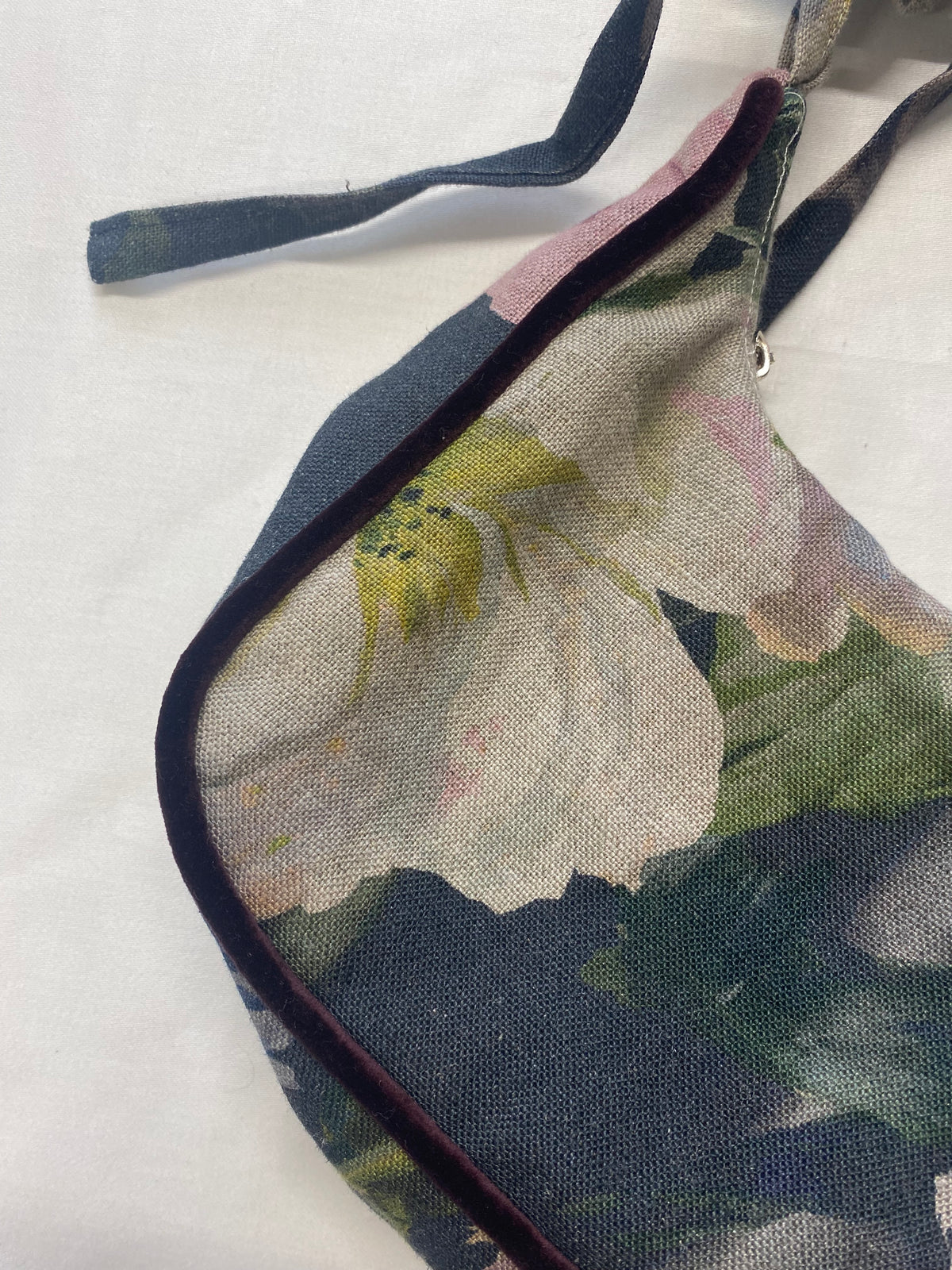 Dark floral with purple velvet Hand Bag with extendable handle
