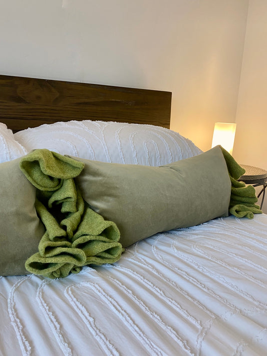 Sleepy Frill Velvet Cushion- Fern Green