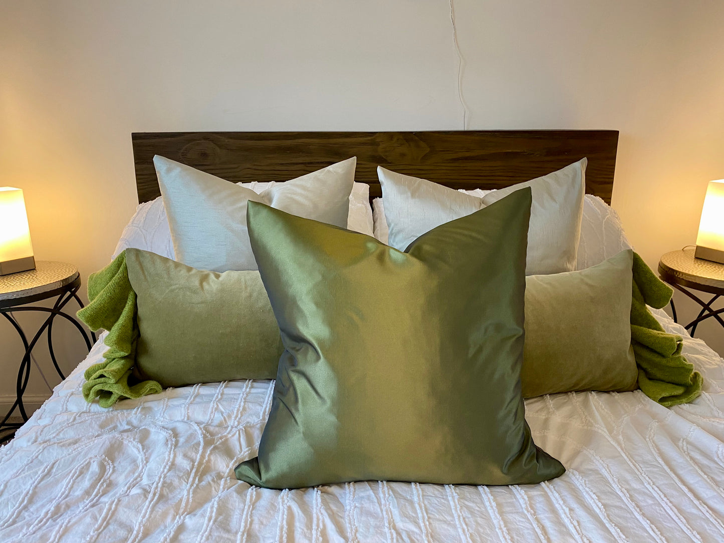 Sleepy Frill Velvet Cushion- Fern Green