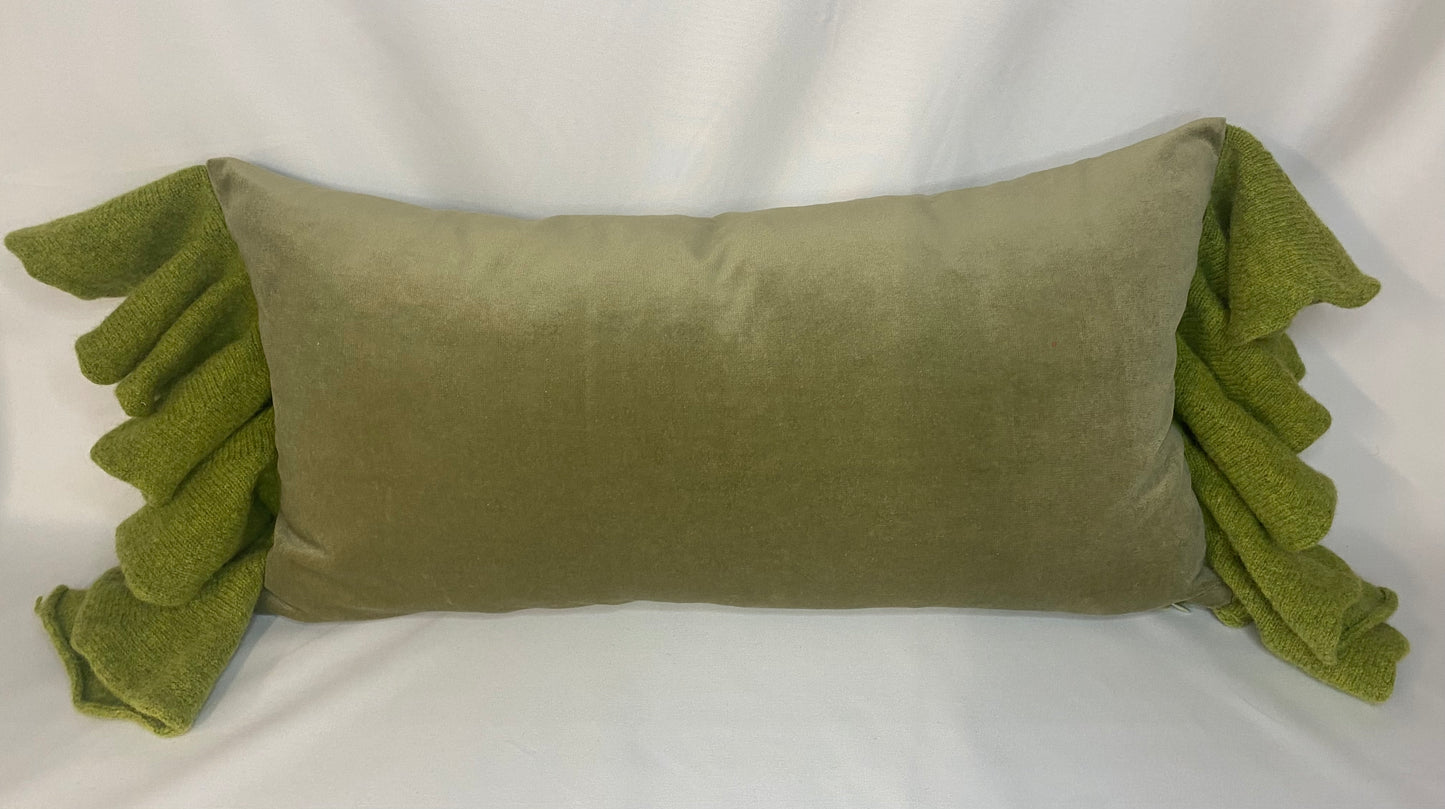 Sleepy Frill Velvet Cushion- Fern Green