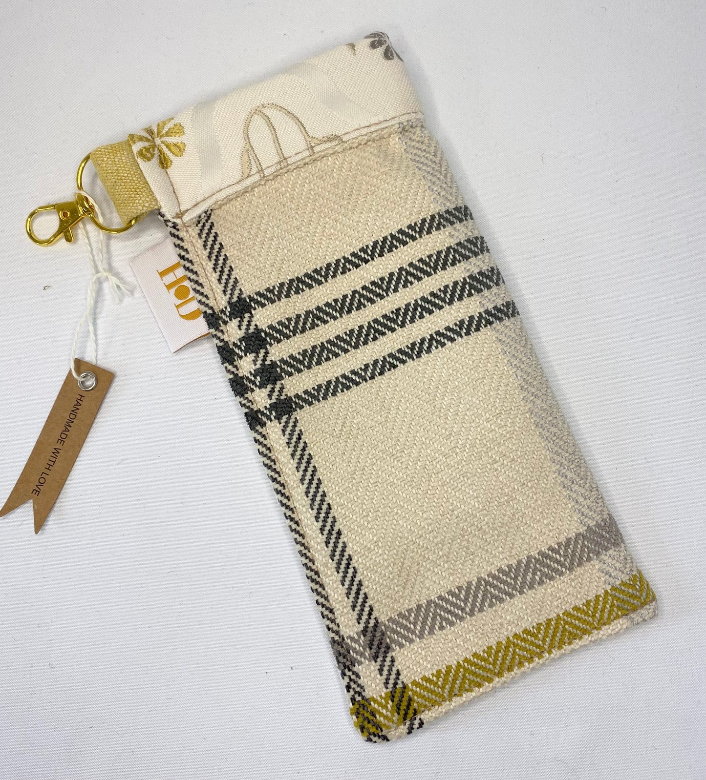 Yellow and Cream Tartan Glasses Case