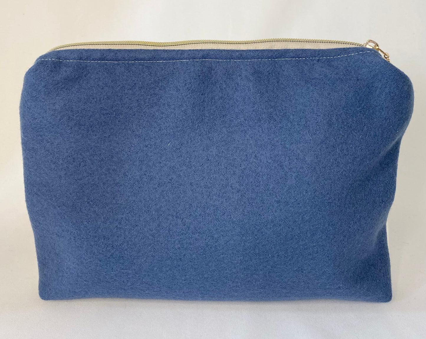 Embroidered Geometric and blue wool panel Cosmetic bag